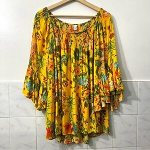 Cato Boho Peasant Tropical Off Shoulder Bell Sleeve Top Women’s Size 18/20W 2XL